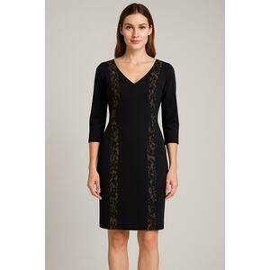 Rickie Freeman Teri Jon Dress‎ Womens 8 Black Lace Trim Sheath Cocktail Fitted